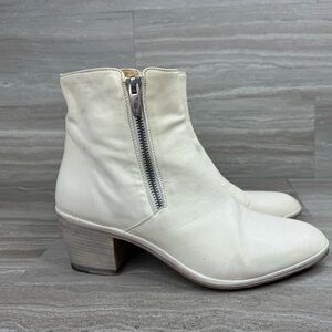 I.N.K. Block Heel Ankle Side Zip Cream Leather Boots EU 39 US  8